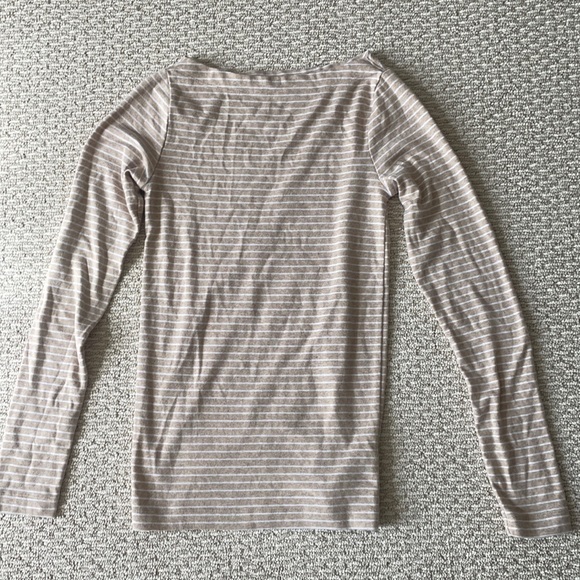 Gap Tan/ White Striped Boat Neck Long Sleeve Top - Picture 1 of 5